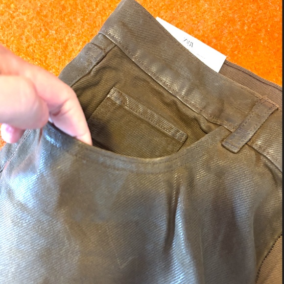 Zara chocolate brown relaxed mid waist waxed jeans NWT - Picture 7 of 12
